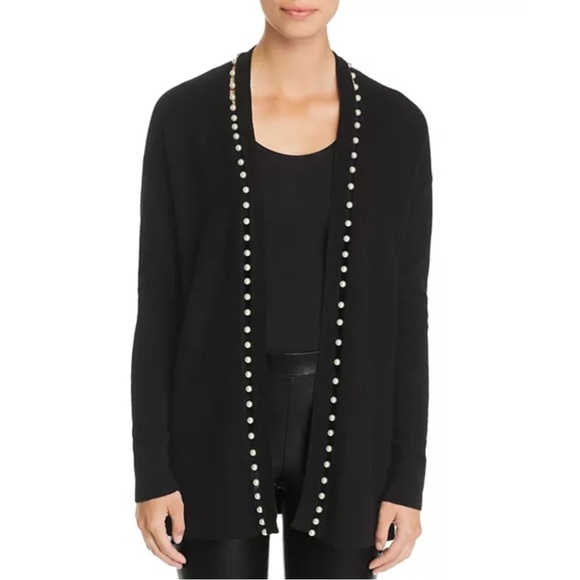 C By Bloomingdale's Black Pearl Embellished Open Front Cashmere Cardigan Small - Picture 2 of 14